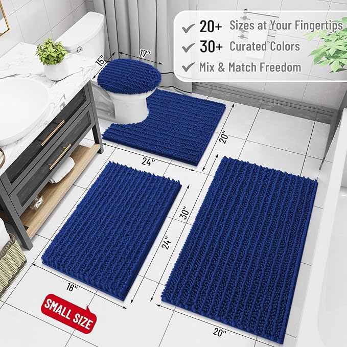 Arotive Luxury Chenille Bathroom Rug Mat, Extra Soft Thick Absorbent Shaggy Bath Rugs, Non-Slip Machine Wash Dry, Plush Bath Mats for Bathroom, Shower and Tub, 24x16, Royal Blue