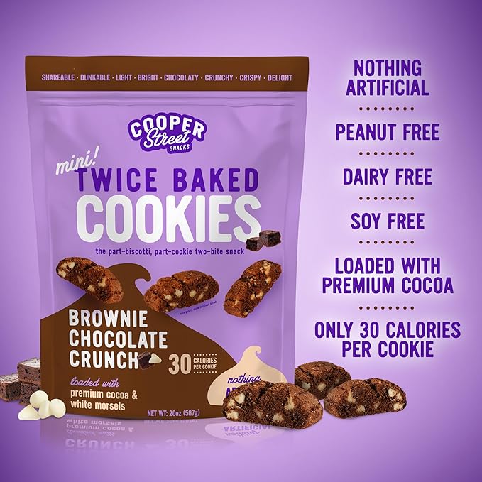 Cooper Street Twice-Baked Brownie Chocolate Biscotti Cookies (16 oz) - Over 50 Two-Bite Mini Italian Style Biscotti Snacks - Dairy-Free, Peanut Free, Kosher, Low-Calorie, Perfect with Coffee or Tea