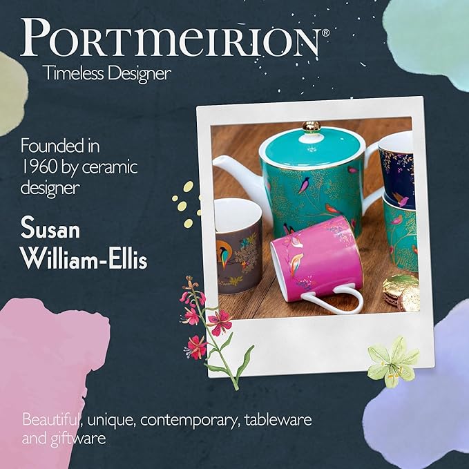 Portmeirion Sara Miller Chelsea 12oz Tea Cup, Pink - Fine China Coffee Mug with Hummingbirds Motif - Elegant Tea Party Cup for Afternoon Tea Moments - Great Gift for Her/Mother