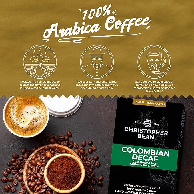 Christopher Bean Coffee - 396 servings, 30 to 1 Blend Bag in Box Liquid Instant Coffee or Cold Brew Coffee Concentrate - Hot or Iced Coffee - Decaf Colombian