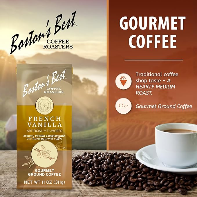 Boston’s Best Coffee - French Vanilla Delicious Gourmet Premium Ground Coffee, 11 oz. / 311 g Coffee Bag