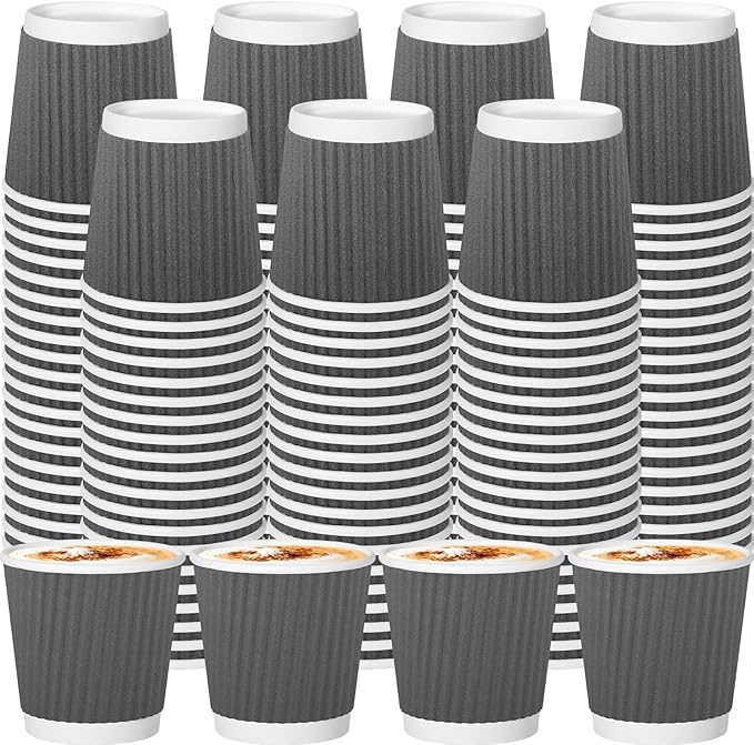 120 Pack Paper Espresso Coffee Cups, 4 oz Disposable Coffee Cups,Corrugated Insulated Ripple Wall, Paper Ripple Cup for Coffee, Hot Chocolate and Hot Tea Drinks -Gray