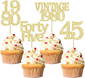Gyufise 24Pcs 45th Birthday Cupcake Toppers Glitter Cheers to 45 Fabulous Forty Five Vintage 1980 Cupcake Picks 45th Birthday Wedding Anniversary Party Cake Decorations Supplies Gold