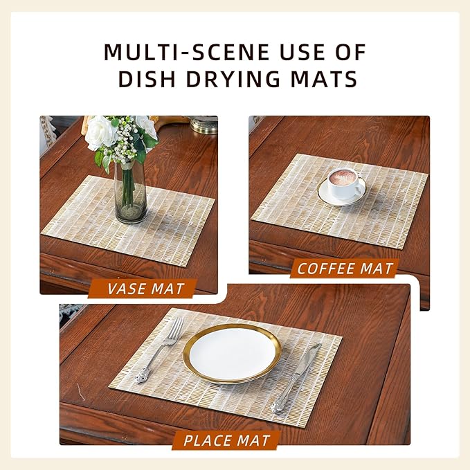 Dish Drying Mat Diatomaceous Earth Soft Coffee Mat Silicone Dish Drying Mat for Kitchen Counter or Sink for Kitchen Bathroom Coffee Bar (Linear Pattern, 16 x 24 Inches)