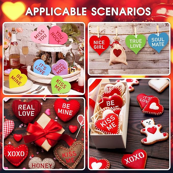 JULBEAR Valentine's Day Cookie Stencils, 36 Pieces Valentine's Conversation Heart Cookie Coffee Stencils for Cookies Baking Coffee Decoration Valentine's Day Party Heart Love Phrase Sign Crafts