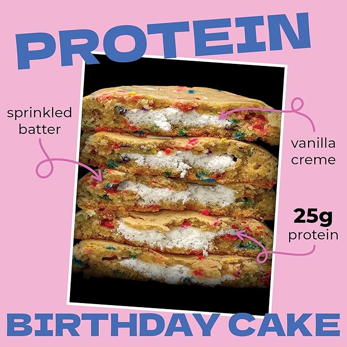My Cookie Dealer Protein Cookies, Birthday Cake (6-Pack, 3.8oz Each) - 25g of Protein per Cookie - Individually Wrapped Workout Snacks for On-The-Go Travel