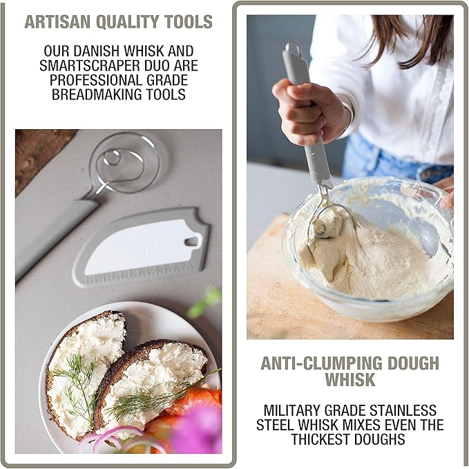 Artisan Bread Whisk and Bench Scraper Duo - Essential Dough Mixer Tools - Sourdough Bread Baking Supplies