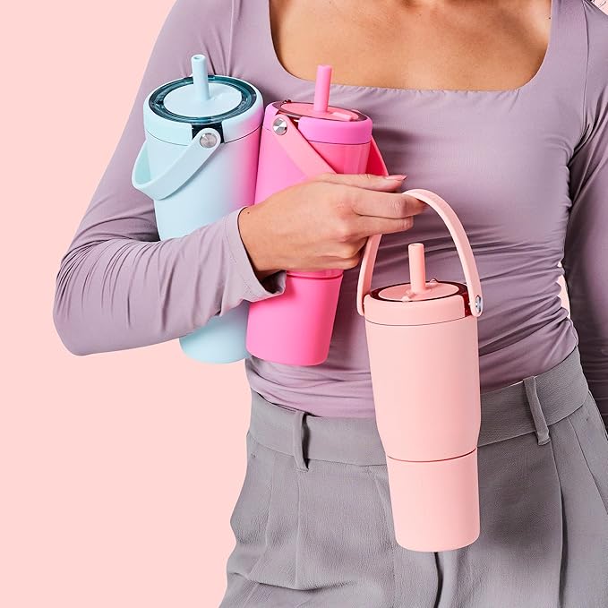 BrüMate Resa 25oz 100% Leakproof Travel Tumbler with Handle & Straw | Flexible SoftSip Straw | Silicone Sleeve for Durability | Stainless Steel | Cup Holder & Travel Friendly Water Bottle | (Eclipse)