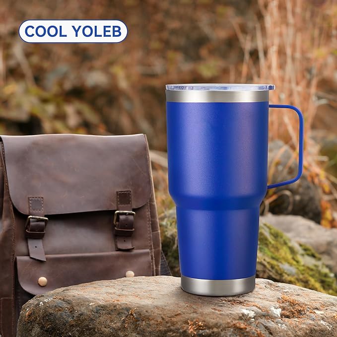 30 oz Tumbler with Handle and Lid, Stainless Steel Tumblers Bulk Double Wall Vacuum Insulated Travel Mug Leak Proof Cup Keep Drinks Cold and Hot Blue, 12 Pack