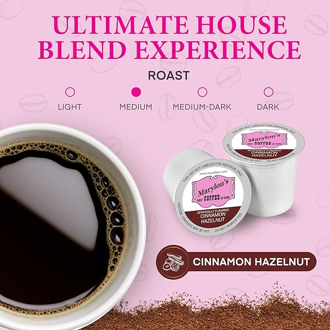 Marylou's Cinnamon Hazelnut Flavored Coffee - Medium Roast Gourmet, 72 Single Serve Cups for Keurig Coffee Maker