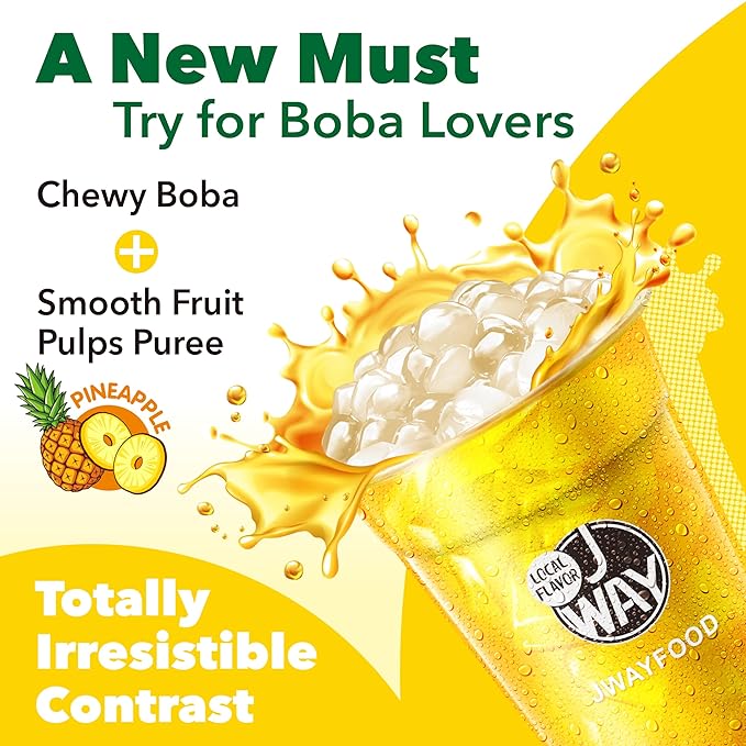 J WAY Instant Boba Bubble Pearl Pineapple Juice Drinks Kit with Authentic Crystal Tapioca Boba, Ready in Under One Minute, Paper Straws Included, 3 Servings