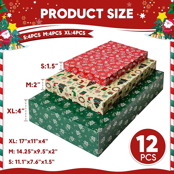YANGTE 12 Pack Large Christmas Boxes for Presents, Assorted Sizes Christmas Gift Boxes with lids, 17" Premium Clothing Boxes for Robe and Shirt