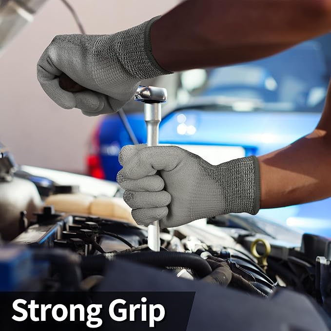 Schwer 12 Pairs ANSI A5 Cut Resistant Work Gloves, Cut Proof Gloves with PU Coating, Used for Metal Fabrication, WoodWorking, Construction, Non Slip, Durable, M, CR3088