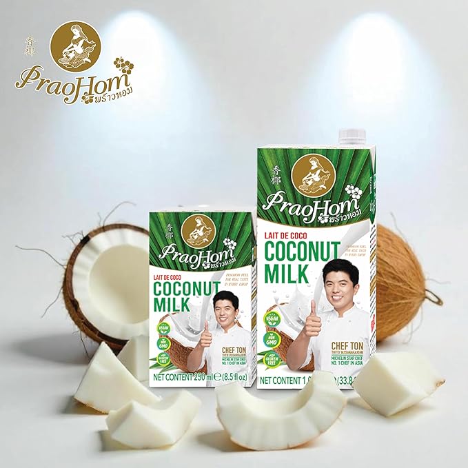 Praohom Coconut Milk 8.5 Fl Oz - Plant Based, Dairy Free Milk Alternative - Pure and Rich Thai Coconut Milk - No Added Sugar - Ideal for Cooking and Baking (250ml (pack of 1))