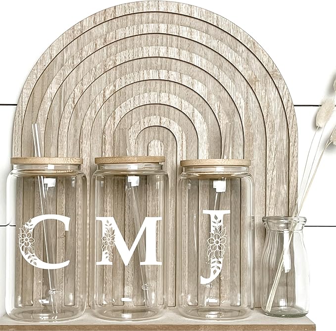 Personalized Gifts for Women, Monogrammed Glass Cups with Lids and Straws, Custom Tumbler, Cute Customized Mug, Aesthetic Stuff, Initial Iced Coffee Cup, Drinking Glasses, Birthday Teacher Gifts, B
