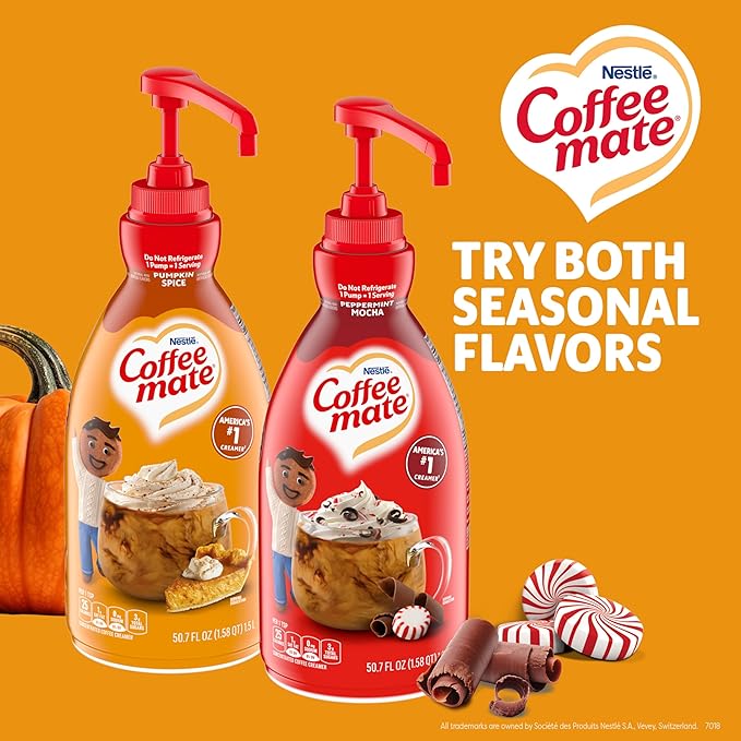 Nestle Coffee mate Coffee Creamer, Pumpkin Spice, Concentrated Liquid Pump Bottle, Non Dairy, No Refrigeration, 50.7 oz (Pack of 2)