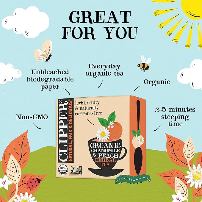 Clipper Tea Chamomile & Peach Teabags – USDA Organic, Great Hot or Iced – Natural, Fair & Delicious Fruity Chamomile & Peach Infusion – 200 Tea Bags