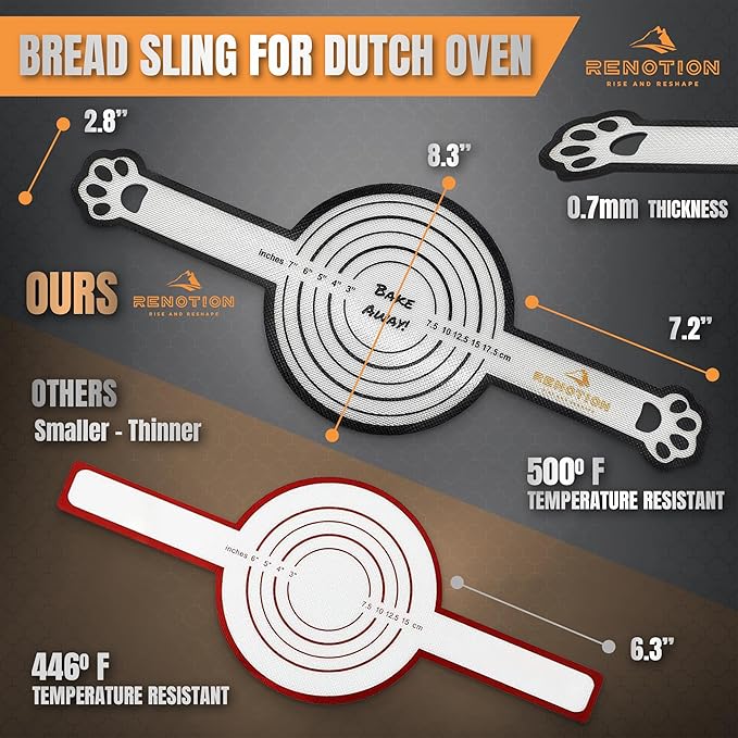 Sourdough Silicone Bread Sling 500 Degrees, 2 PCS Nonstick & Easy Clean Reusable Bread Mat for Dutch Oven Liners with Oil Brush & Silicone Spatula, Sourdough Bread Baking Supplies with Long Handles
