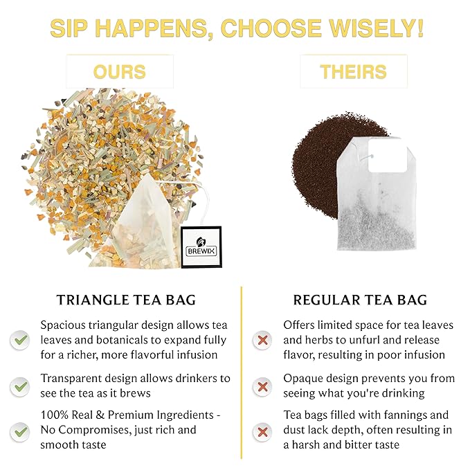 BREWIX, Turmeric Ashwagandha Herbal Tea Bags (20 Pyramid Tea Bags) Adaptogenic Herbs for Stress & Mood Support | Evening Calm & Sleep Support | Real Ingredients From India, Caffeine Free & Naturally Gluten Free | 100% Pure Herbal Blend Packed in Reseal...