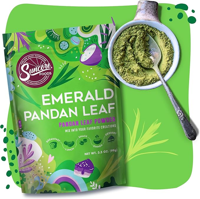 Suncore Foods Emerald Pandan Leaf Powder, Green Food Coloring Powder, Gluten-Free, Non-GMO, 3.5oz (1 Pack)