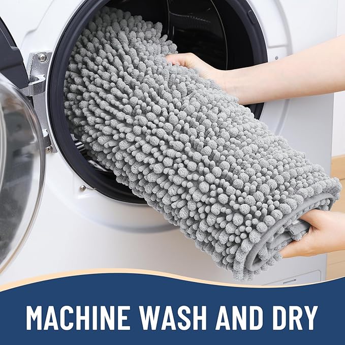 Arotive Luxury Chenille Bathroom Rug Mat, Extra Soft Thick Absorbent Shaggy Bath Rugs, Non-Slip Machine Wash Dry, Plush Bath Mats for Bathroom, Shower and Tub, 44x32, Light Grey