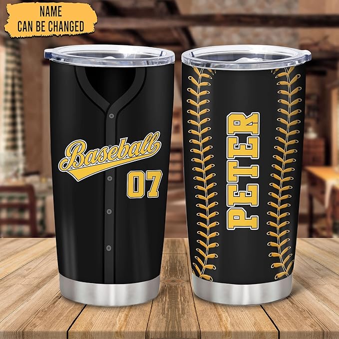 Hyturtle Personalized Baseball Tumbler Baseball Players Design Stainless Steel Double Walled Vacuum Insulated Tumblers 20oz30oz Coffee Travel Mug Cup Christmas Gift For Men Boys Friends Dad Sports Fan