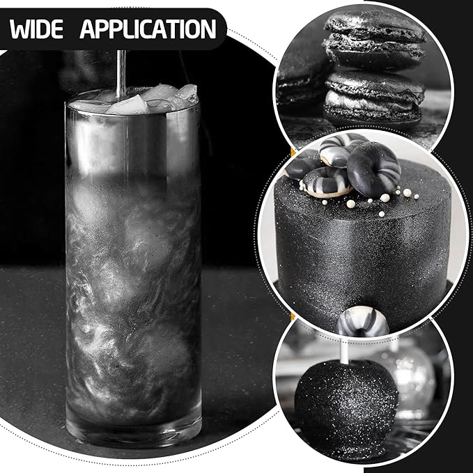 Edible Glitter Spray - 3/4oz Luster Dust Edible Food Grade Glitter Shimmer Dust Powder for Cocktails, Drinks, Cake Decorating - Metallic Food Coloring Powder for Wine, Candy, Cookie, Icing (Black)