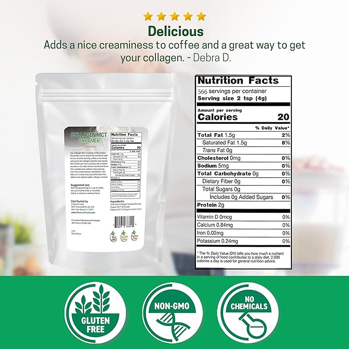 Z Natural Foods Collagen MCT Oil Creamer - Pure MCT Creamer Powder with Collagen Peptides - Collagen Creamer for Coffee, Tea & Culinary Use - Healthy Creamer, Keto & Paleo Friendly, Unflavored, 5 lb