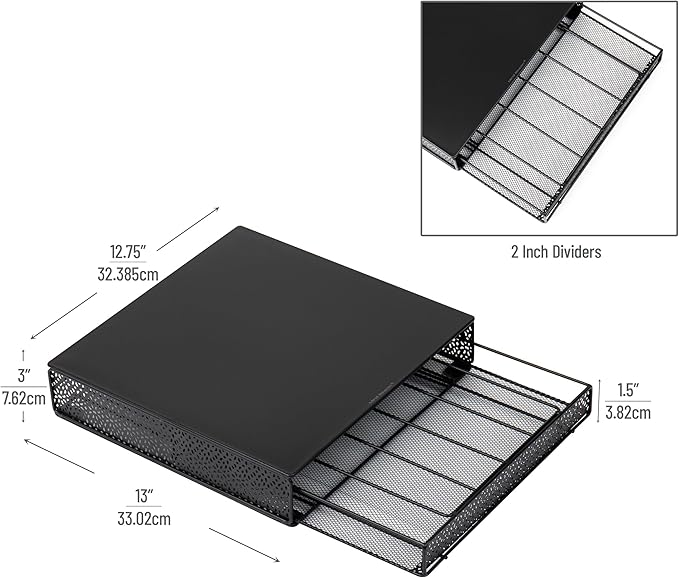 Mind Reader Single Serve Coffee Pod Drawer, 36 Pod Capacity, Countertop Organizer, Metal, 12.75" L x 13" W x 3" H, Black