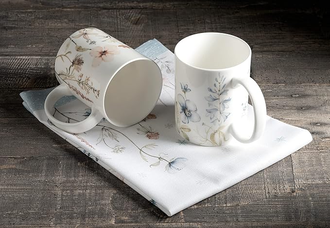 Maison d' Hermine Coffee Mug with Handles Fine Bone China Mugs Pack of Two Tea Cups for Hot Beverages Cappuccino Latte Home Restaurant Office Perfect for Gift (Ice Florals, 15 Ounce)