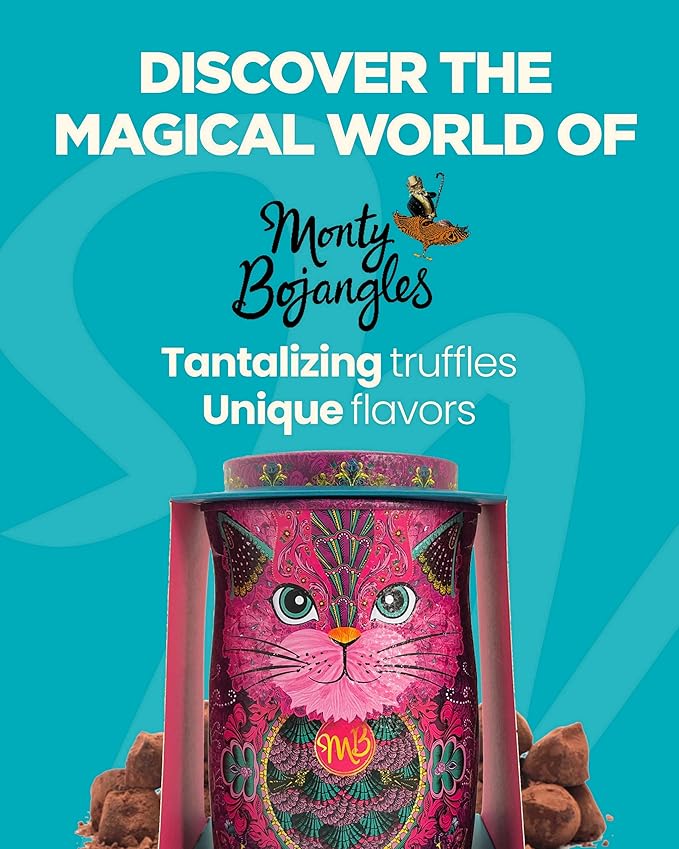 Monty Bojangles Cocoa Dusted Chocolate Truffles Cat Tin (Diamond Empress - 7oz) Four Flavors In One, Luxury Chocolatey Truffles - Collectable Cat Tin, Chocolate Gift Box With Bespoke Design