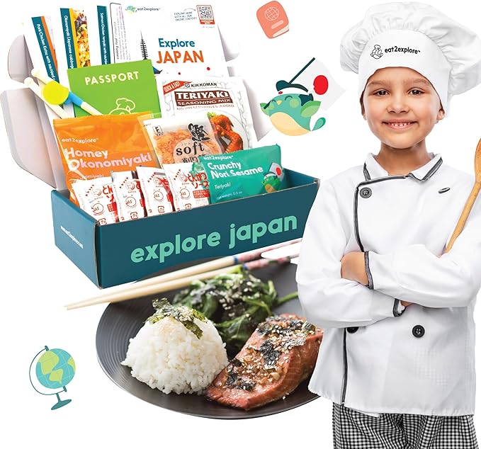 eat2explore Cooking Kits for Kids – Interactive & Educational Kids Cooking Sets Real for Ages 5 and Up,3 Recipe Cards & Global Ingredients – Fun Gift for Young Chefs (Japan Edition)