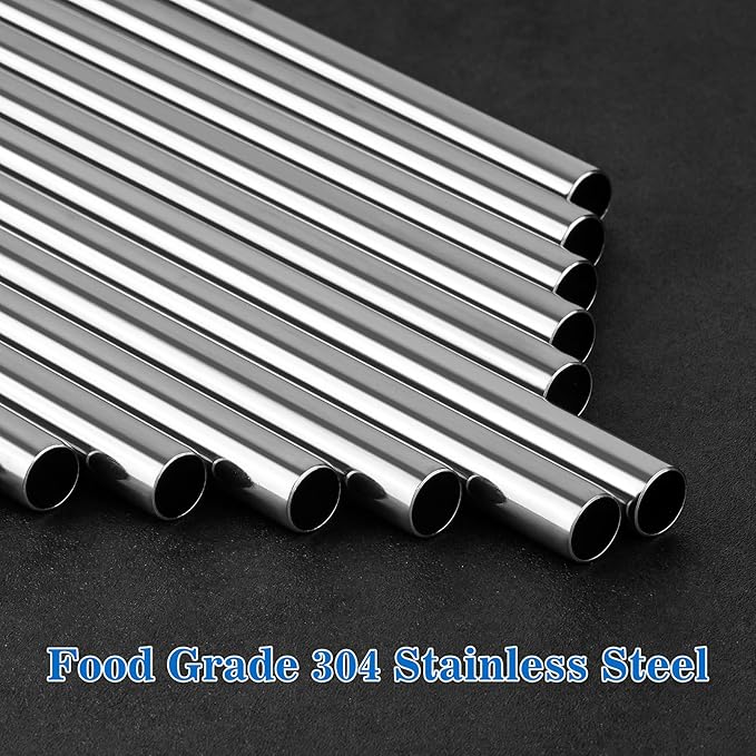 Tomorotec 8-Pack Bent Stainless Steel Straws for 40oz Stanley Tumblers, 12" Metal Straws for Stanley Cup with 1 Brush, Reusable Drinking Straws for Smoothies, Milkshakes, Dishwasher Safe (Silver)