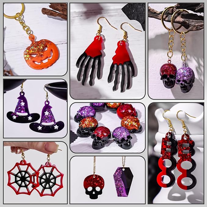 Halloween Resin Earrings Mold 3pcs Mini Skull Resin Jewelry Molds, Bat Pumpkin Coffin Silicone Mold for Earring Pendant Bracelet Keychain Making Kit DIY Epoxy Ornaments Holiday Gifts