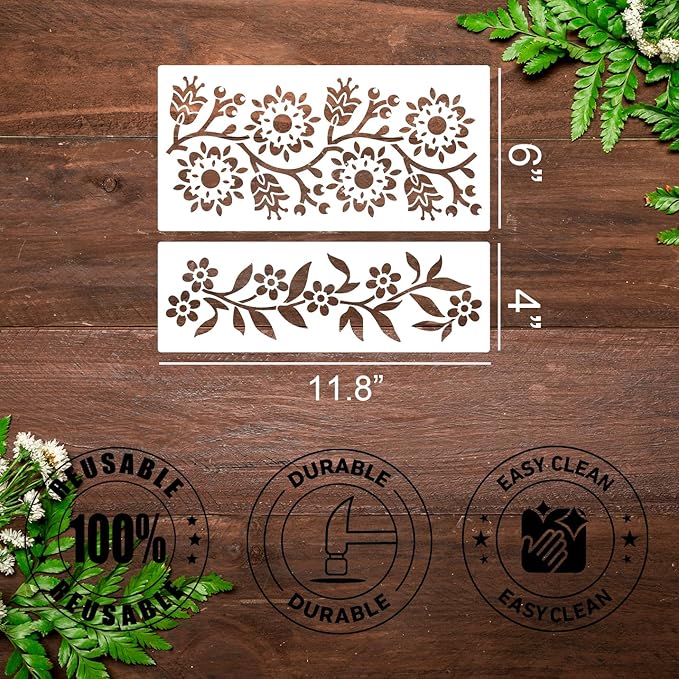 Talavera Stencils for Crafts Reusable Floral Stencils for Walls Mexican Flower Border Corner Drawing Stencil for Wood Furniture Wall Canvas Floor