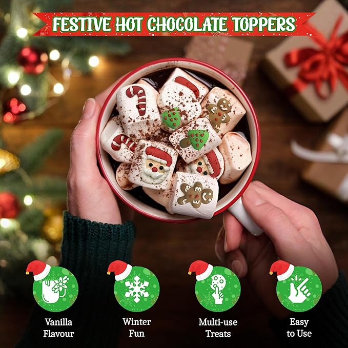 4E's Novelty Christmas Decorated Marshmallow Large Individually Wrapped 16 Pcs - Large Christmas Marshmallows for Hot Chocolate Toppers, Marshmallow Treat Toppings for Hot Cocoa Bar Supplies, Christmas Candy for Kid Adults 4.2oz
