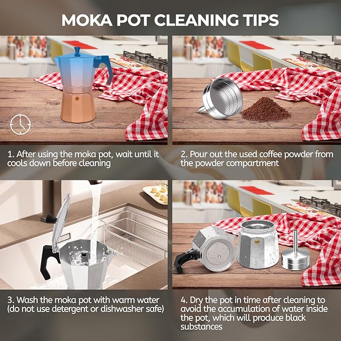 Aluminum 6 Cup 300ml Moka Pot Express Coffee Maker Stovetop Espresso Percolator Coffeemaker Italian Classic Style Brewing Greca Cafe Mocha Machine for Cafeteras Lover Camping Travel and Home Use 10oz