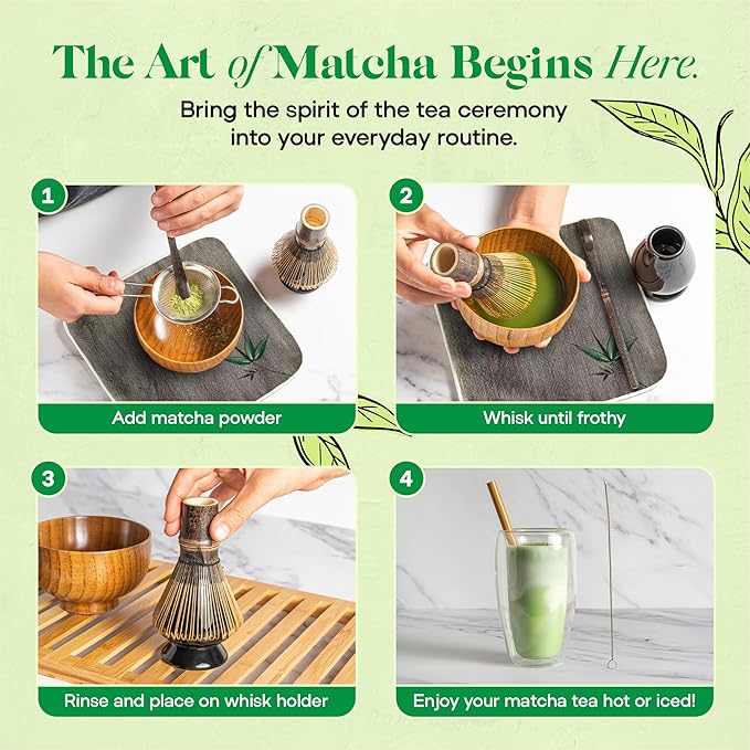 Matcha Whisk Set, 12 Pcs Matcha Set, Jujube Wood Bowl with Bamboo Straws, Storage Box & Gift Bag, Matcha Kit for Tea Ceremony or Matcha Latte