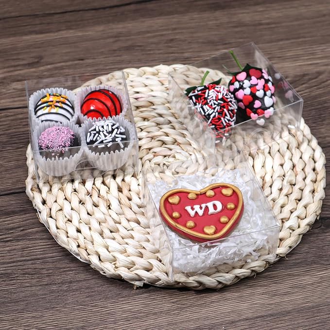 40pcs 4x4x2 Inch Clear Bakery Gift Boxes - For Pastry, Cookies, Chocolate & Wedding Party Favors