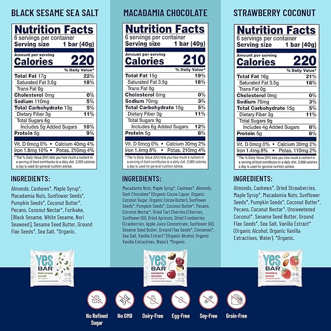 The YES Bar – Six Flavor Variety Pack – Plant Based Protein, Decadent Snack Bar – Vegan, Paleo, Gluten Free, Dairy Free, Low Sugar, Healthy Snack, Breakfast, Low Carb, Keto Friendly (Pack of 6)