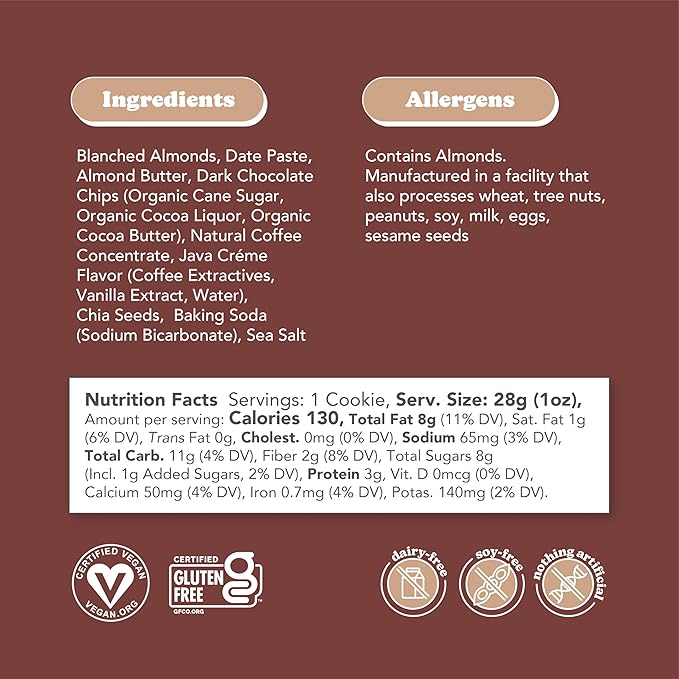 Love + Chew Superfood Soft Baked MINI Cookies, Mocha Chip Flavor, Plant Based Cookie Made With Coffee Extract & Dark Chocolate for Kids and Adults, Vegan Snacks, Gluten Free, Paleo, Non GMO, 10 Pack