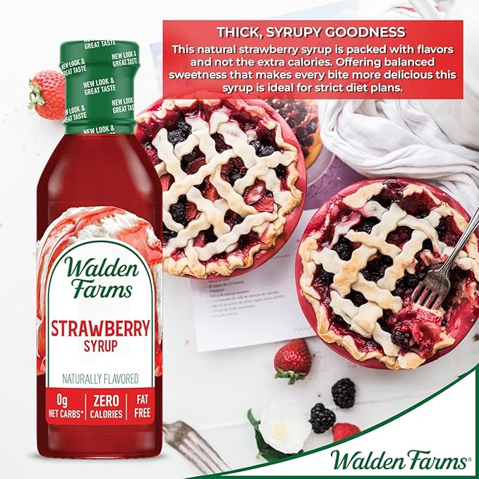 Walden Farms Strawberry Syrup – Perfect for Desserts, Smoothies, Breakfast – Zero Calorie, Sugar-Free, Low Carb, Keto-Friendly, Gluten-Free, Vegan – 2-Pack, 12 oz Bottles