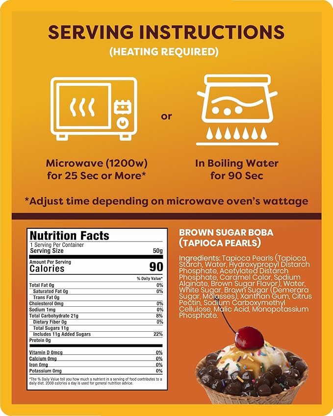 BOBA FIDE Instant Brown Sugar Boba Tapioca Pearls Bulk, 60 Packets of Black Tapioca Pearls in Brown Sugar Syrup for Boba Bubble Milk Tea Kit, Ready in 25 Sec, No Preservatives, Gluten, or Corn Syrup
