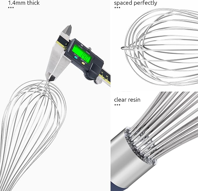 U-Taste Balloon Whisk for Cooking: 18/10 Stainless Steel Kitchen Wire Whisk, 12in Large Heavy Duty Egg Beater, Manual Mixing Tool with 12 Flex Wires for Stirring, Blending Sauce (Midnight Blue)