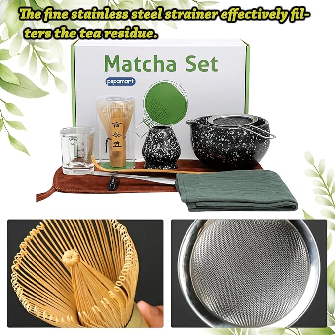 10 Pcs Matcha Whisk and Bowl Set – Traditional Black Matcha Tea Set with Bamboo Accessories – Japanese Style Matcha Set – Ideal Macha kit Set Gift