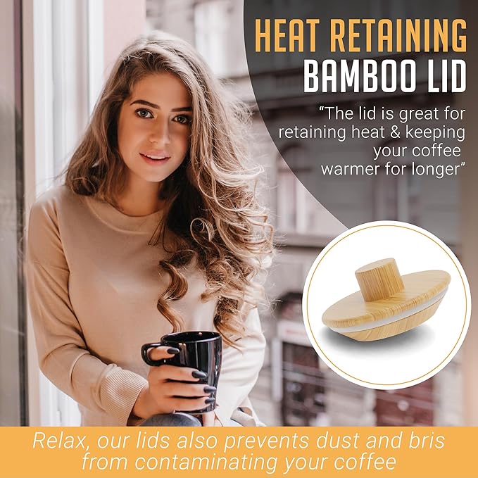 HEXNUB – Caddy and Lid for Pour Over Coffee Maker, Bamboo Stand fits Chemex, Bodum, Cosori Coffee Carafes, Heatproof Mat, Filter Holder for Drip Coffee Maker - Cork Mat