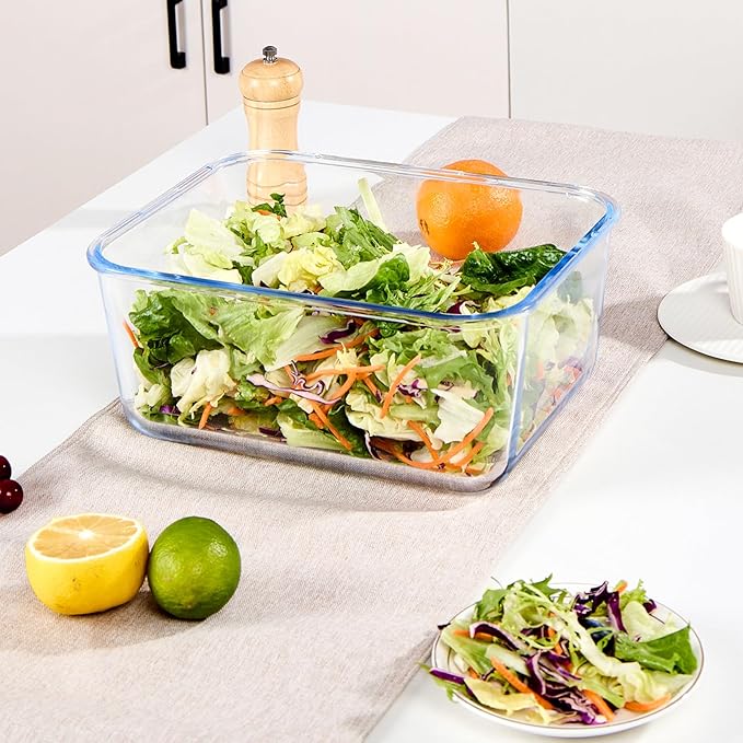 24 Cup Extra Large Glass Storage Containers with Airtight Locking Lid with Handle, Large Glass Food Storage Container, Ideal Storing food, Vegetables, Fruits, Roasting Turkey, BPA Free Oven Safe