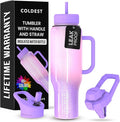Coldest 40 oz Tumbler with Handle and Straw - 100% Leak Proof Insulated Tumbler with Lid and Straw (3 Lids) - Stainless Steel Tumblers for Women & Men - Cup Holder Friendly Base, 46 oz (Unicorn)