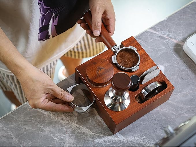 54mm Breville Espresso Tamper Kit – Bottomless Portafilter, Spring-Loaded Tamper, Coffee Distributor, WDT Tool & Wooden Organizer | Complete Espresso Accessories Set
