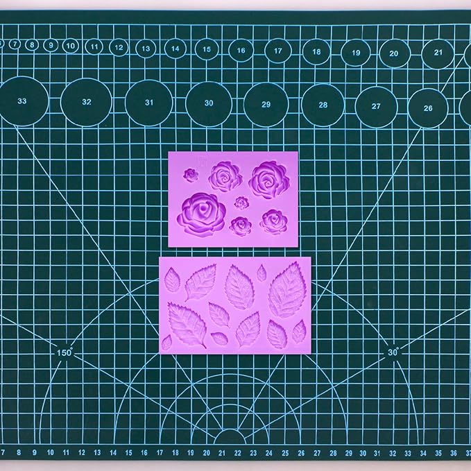 Rose Flower Fondant Molds, Flower and Leaves Silicone Molds, Cake Decoration Chocolate Molds for Cupcake Topper Candy Cookie Clay Crafting Projects Set Of 2